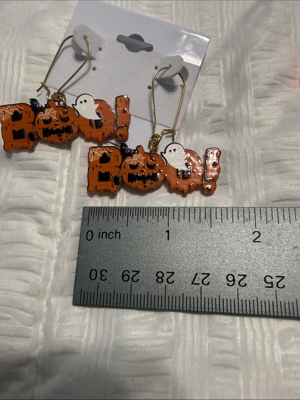 3 pairs Halloween Women’s festive Ghost and Pumpkin Earrings - Orange/White - Picture 2 of 4
